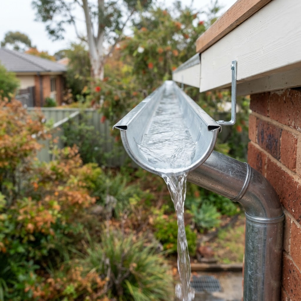 Clean gutter with water flowing freely