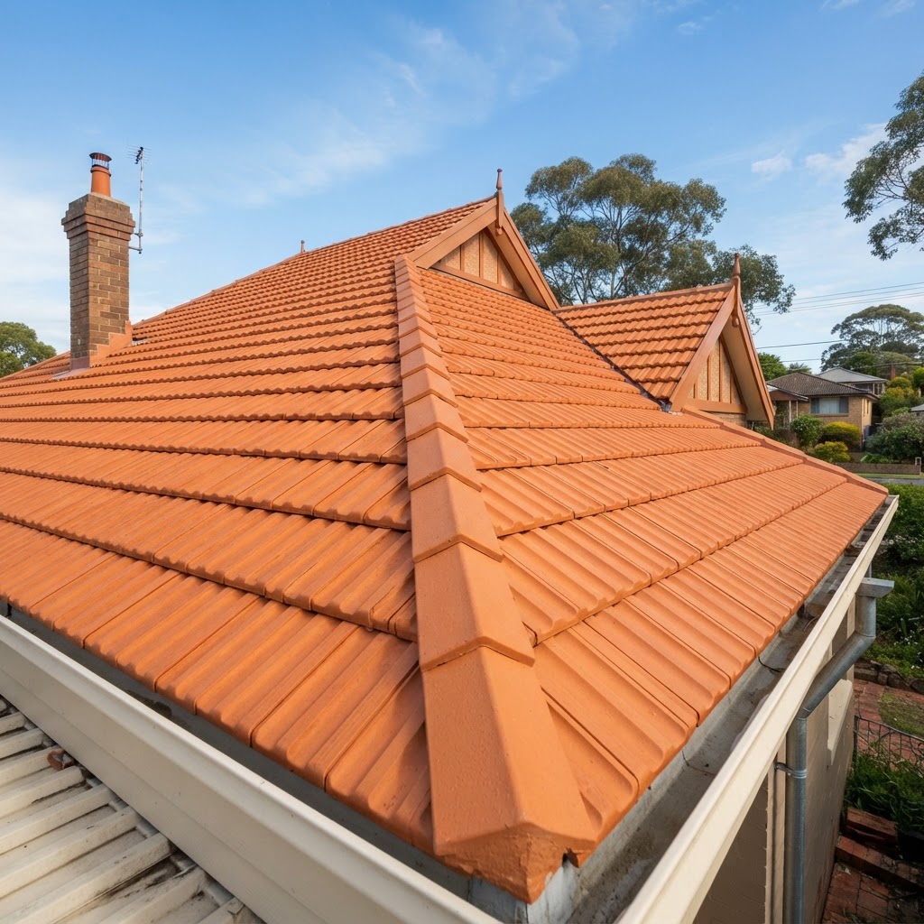 Clean terracotta tile roof after moss treatment